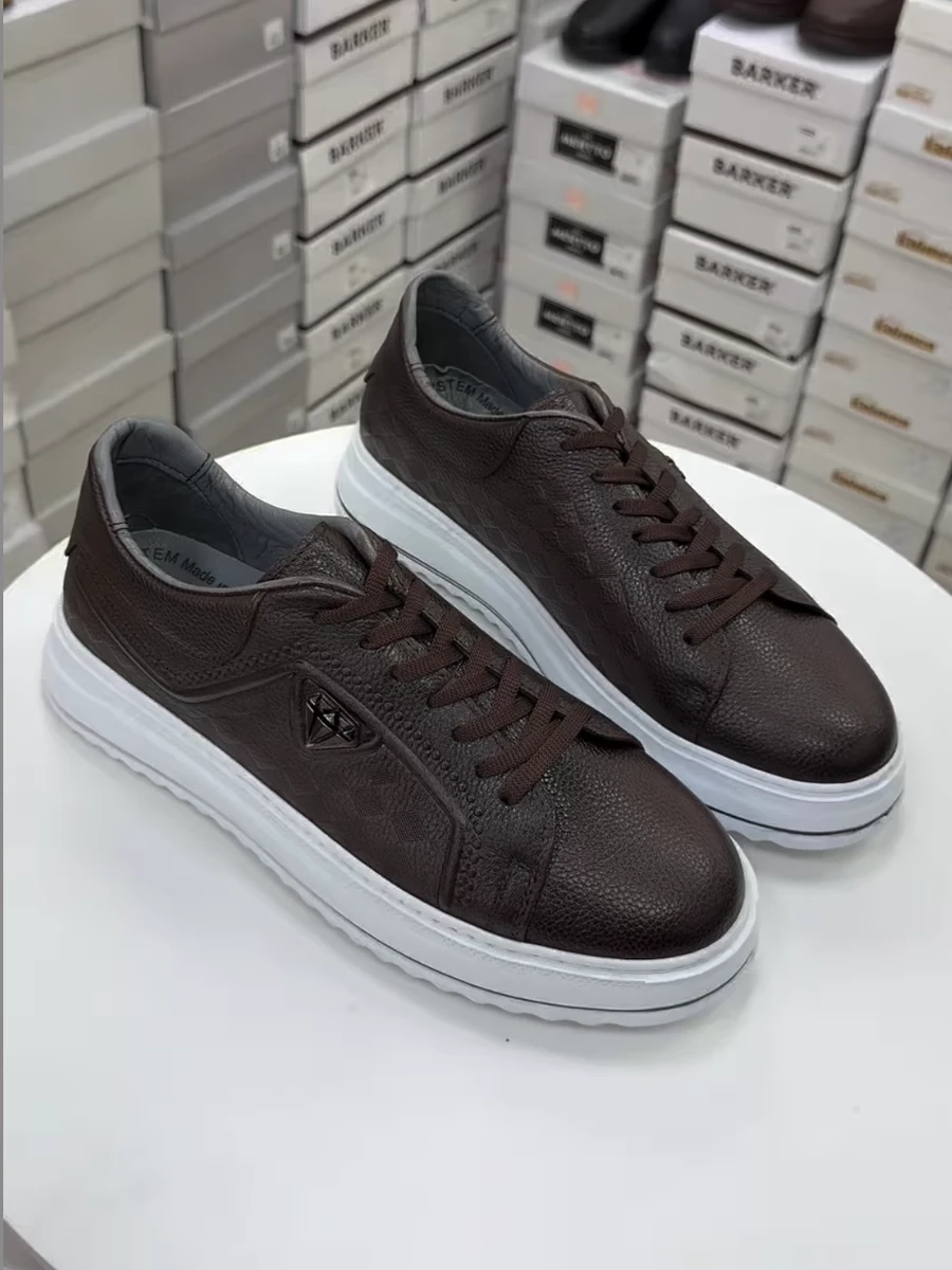 Коричневые мужские кеды из натуральной кожи