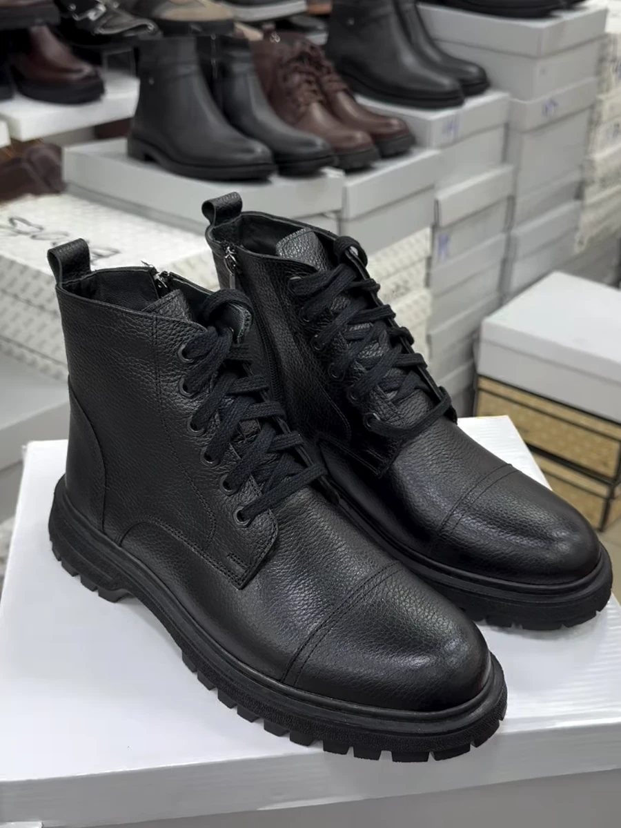 Мужские ботинки еврозима из натуральной зернистой кожи