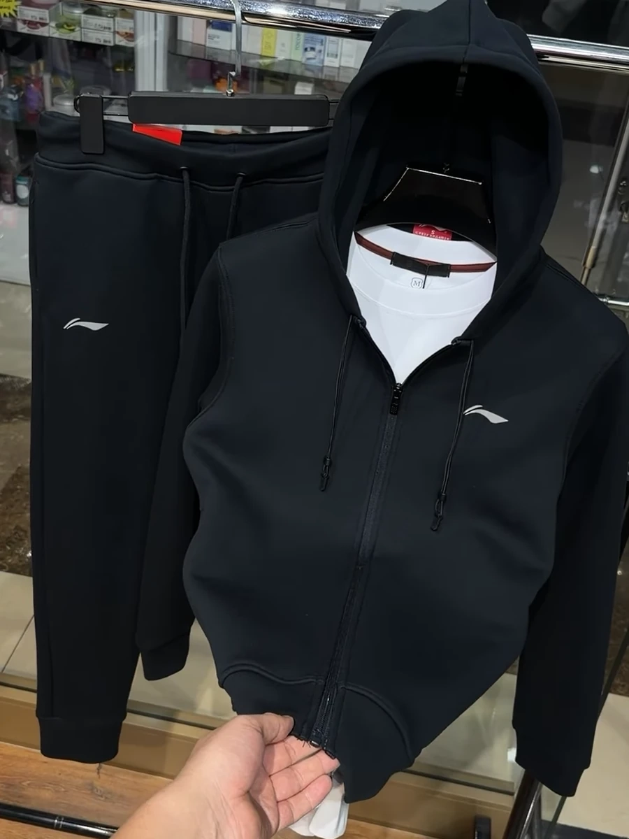 Черный мужской спортивный костюм (двойка) – худи на молнии + брюки