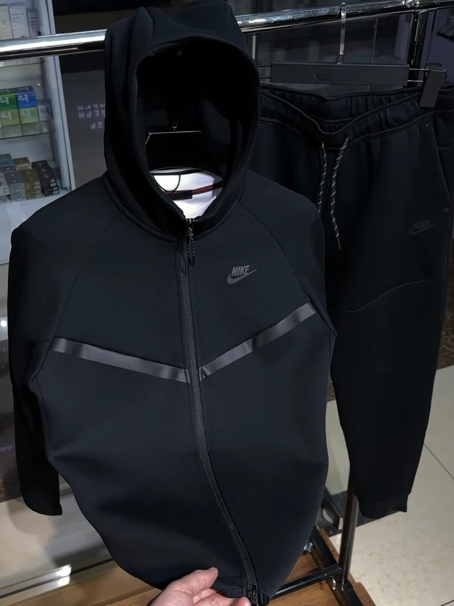 Черный мужской спортивный костюм Nike (Двойка) - худи на молнии + брюки