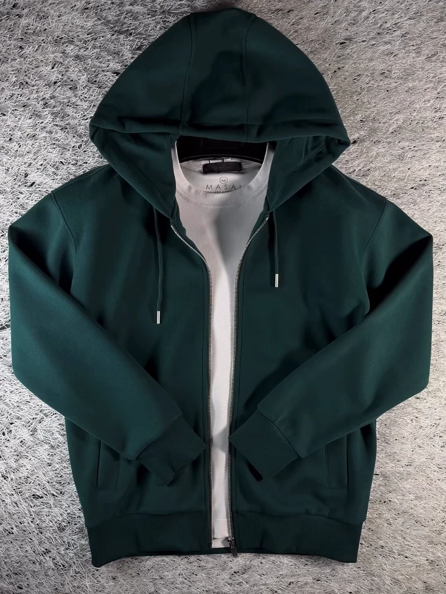 Мужское зип-худи в темно зеленом цвете