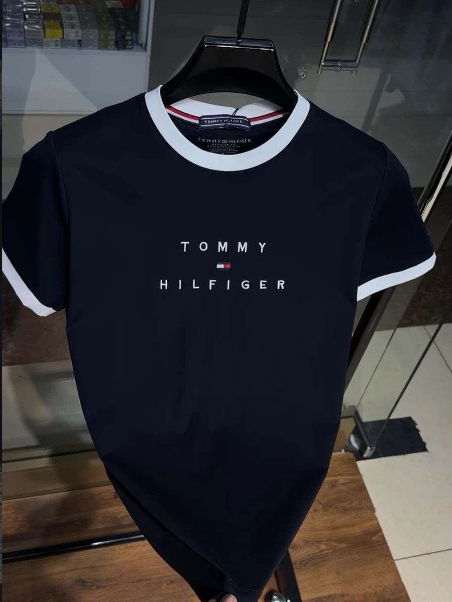 Мужская черная спортивная футболка поло без воротника Tommy Hilfiger