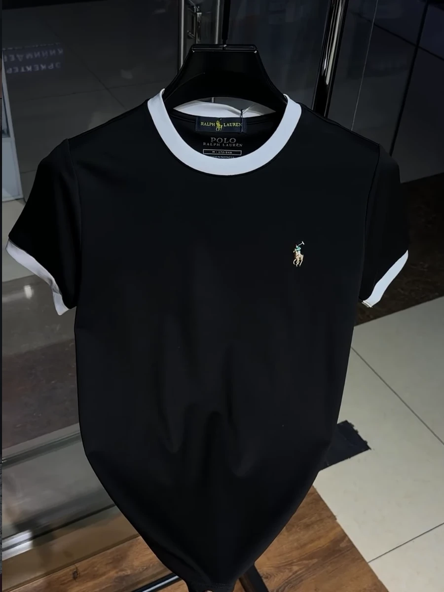 Мужская черная футболка поло без воротника Polo Ralph Lauren