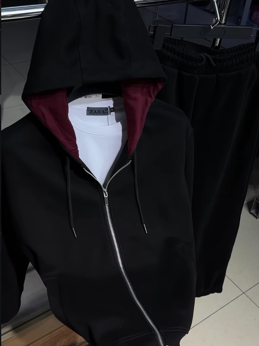 Черная мужская двойка - худи на молнии + брюки