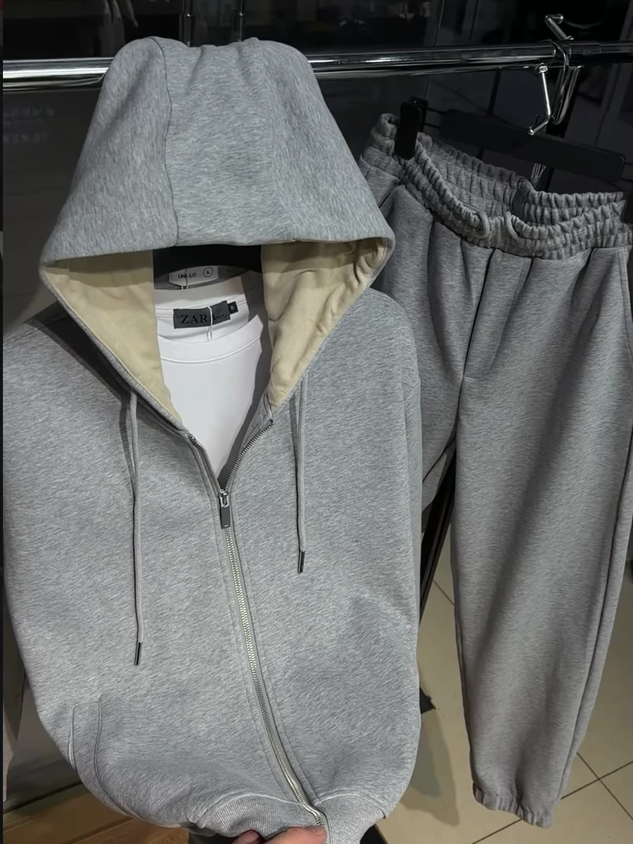 Серая мужская двойка - худи на молнии + брюки