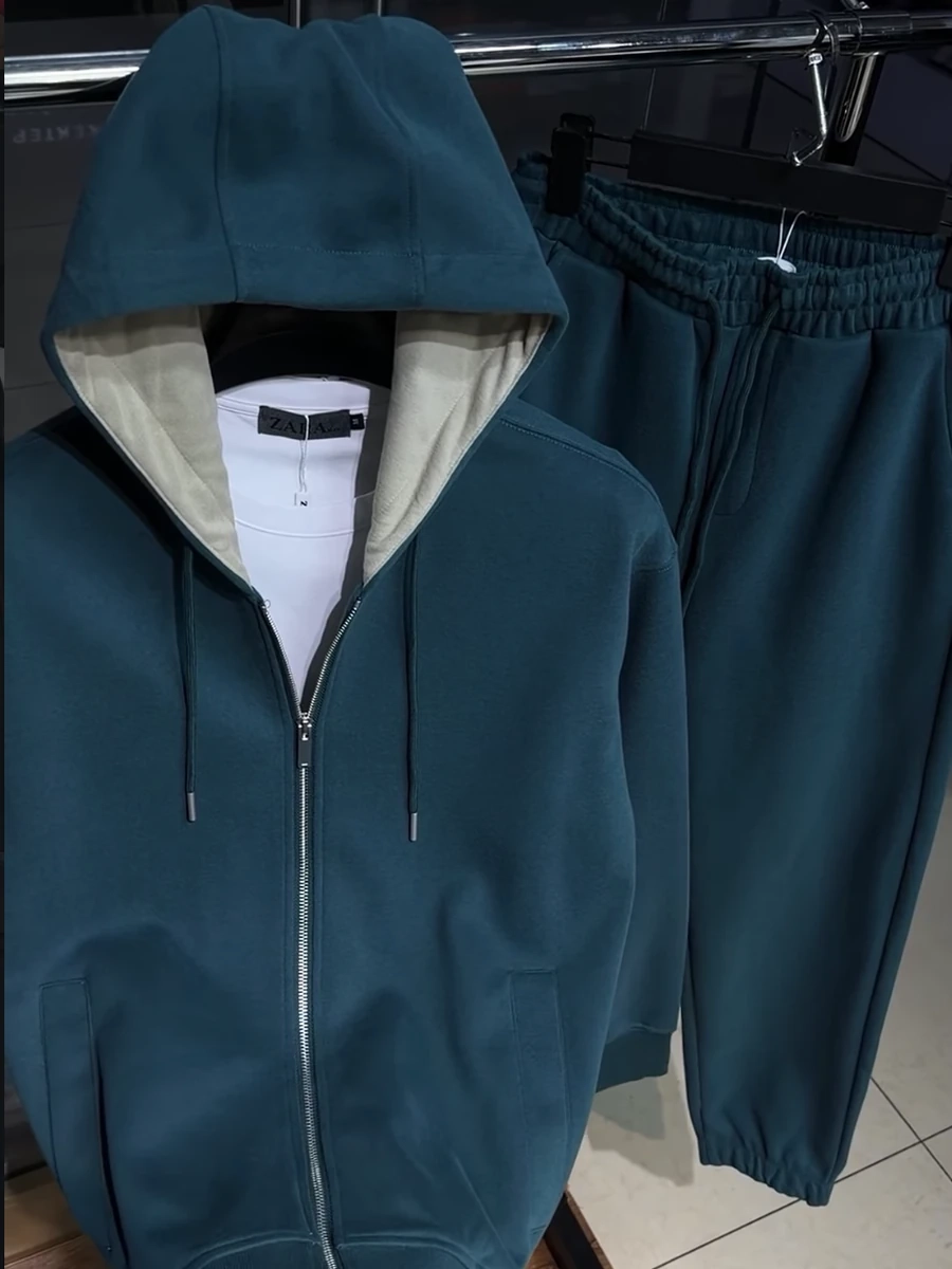 Темно бирюзовая мужская двойка - худи на молнии + брюки