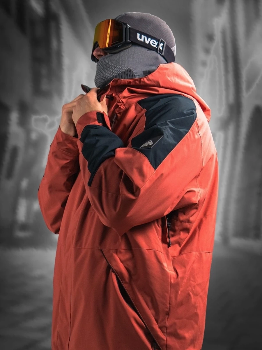 Мужская зимняя горнолыжная куртка – ветрозащитная, водоотталкивающая, с высоким воротником